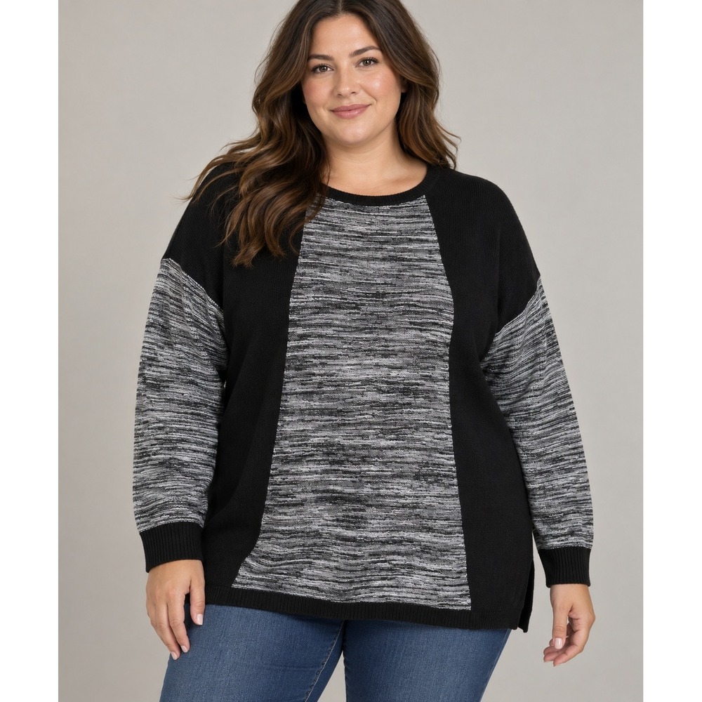 Apt. 9 Womens XL Black Gray Colorblock Drop Shoulder Pullover Sweater NN43249